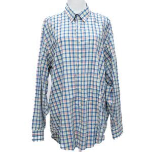 Vineyard Vines Blue Pink Long Sleeve Plaid Button Down Whale Shirt Size Large